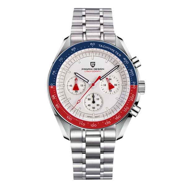 Pagani Design Silver Stainless Steel White Dial Chronograph Quartz Watch for Gents - PD1701