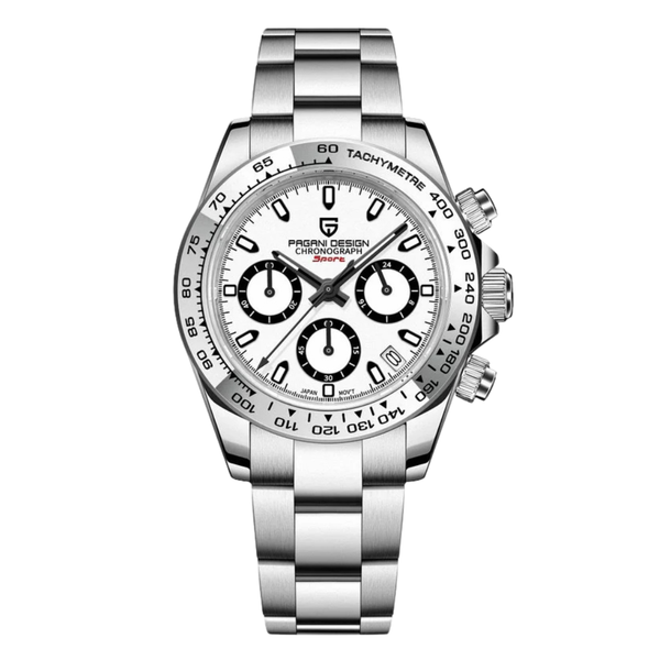 Pagani Design Silver Stainless Steel White Dial Chronograph Quartz Watch for Gents - PD1727