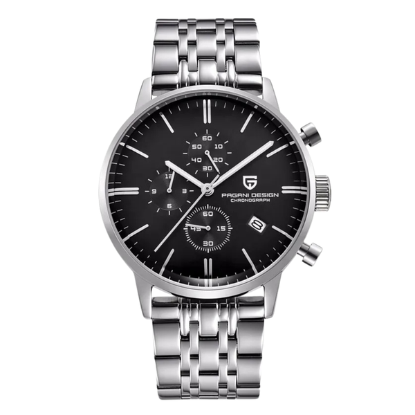 Pagani Design Silver Stainless Steel Black Dial Chronograph Quartz Watch for Gents - PD2720K