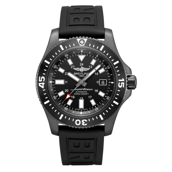 Breitling Superocean Black Silicone Strap Black Dial Automatic Watch for Gents - M17393131B1S1