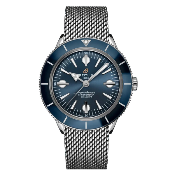 Breitling Superocean Heritage 57 Silver Mesh Bracelet Blue Dial Automatic Watch for Gents - A10370161C1A1