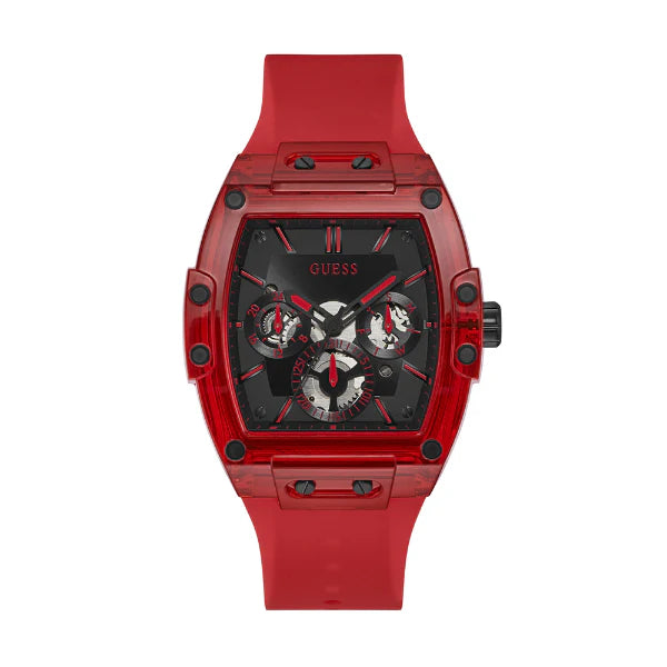 Guess Phoenix Red Silicone Strap Black Dial Quartz Watch for Gents - GW0203G5