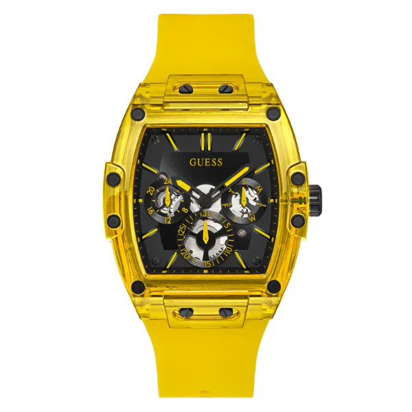 Guess Phoenix Yellow Silicone Strap Black Dial Quartz Watch for Gents - GW0203G6