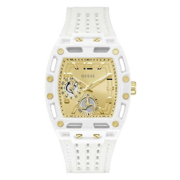 Guess Phoenix White Silicone Strap Gold Dial Quartz Watch for Gents - GW0499G5
