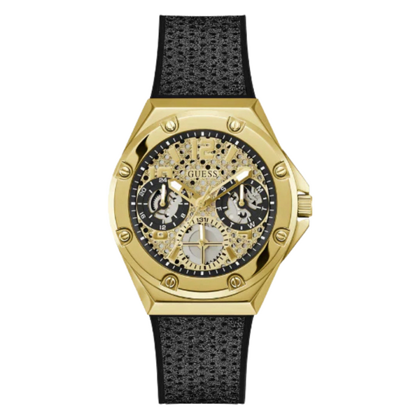 Guess Black Silicone Strap Gold Dial Quartz Watch for Ladies - GW0620L2