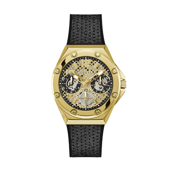 Guess Black Silicone Strap Gold Dial Quartz Watch for Ladies - GW0620L2