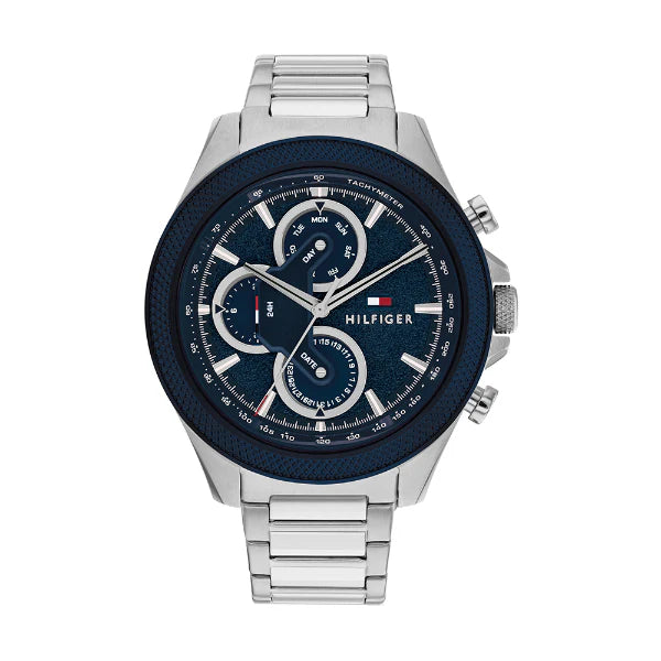 Tommy Hilfiger Clark Silver Stainless Steel Blue Dial Chronograph Quartz Watch for Gents - 1792080