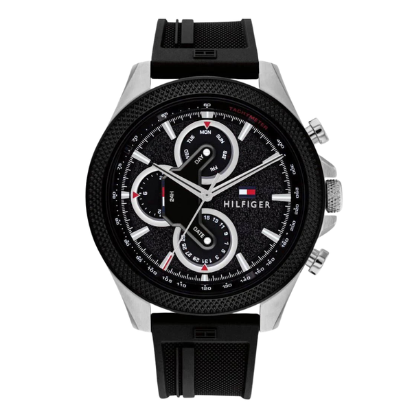 Tommy Hilfiger Clark Black Silicone Strap Black Dial Chronograph Quartz Watch for Gents - 1792082