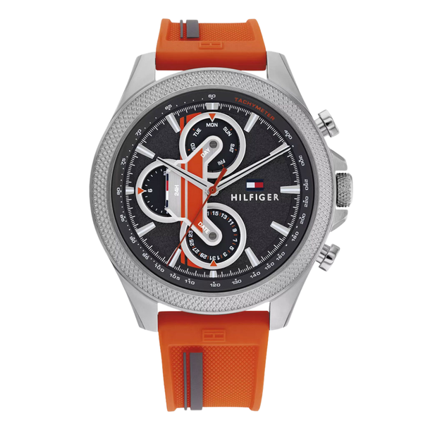 Tommy Hilfiger Clark Orange Silicone Strap Grey Dial Chronograph Quartz Watch for Gents - 1792084