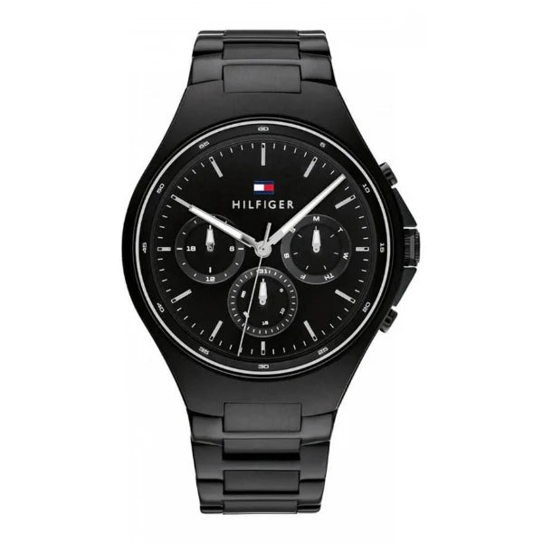 Tommy Hilfiger Justin Black Stainless Steel Black Dial Chronograph Quartz Watch for Gents - 1792055