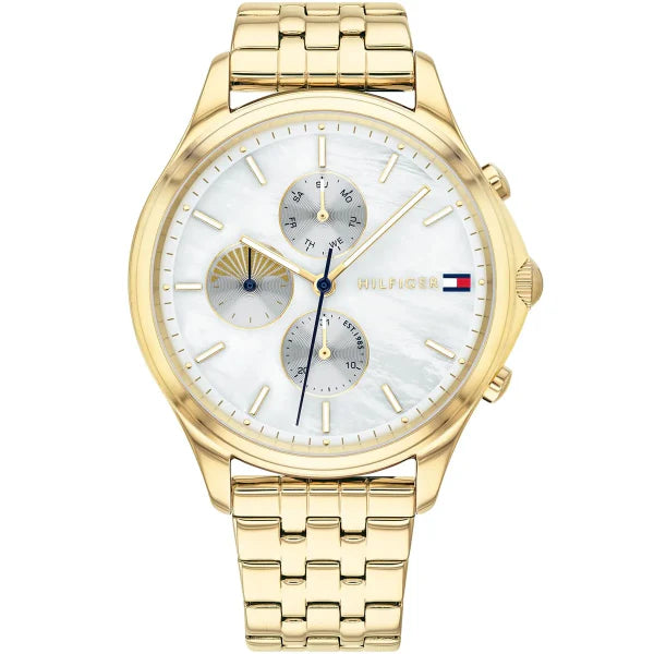 Tommy Hilfiger Gold Stainless Steel Mother Of Pearl Dial Chronograph Quartz Watch for Gents - 1782121