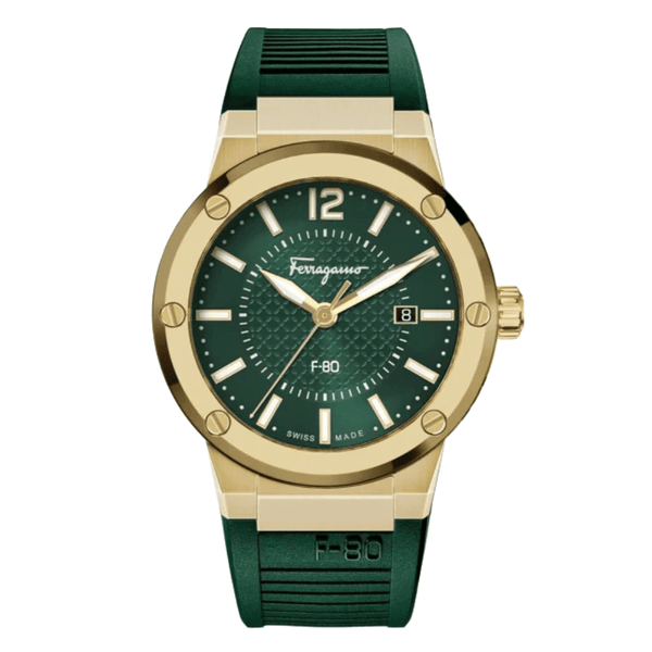 Ferragamo F-80 Green Silicone Strap Green Dial Quartz Watch for Gents - SFHY02022