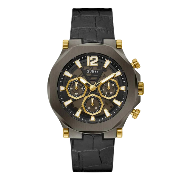 Guess EDGE Black Leather Strap Black Dial Chronograph Quartz Watch for Gents - GW0492G1