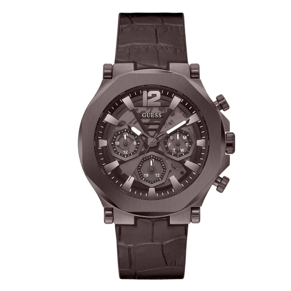 Guess EDGE Chocolate Brown Leather Strap Chocolate Brown Dial Chronograph Quartz Watch for Gents - GW0492G2