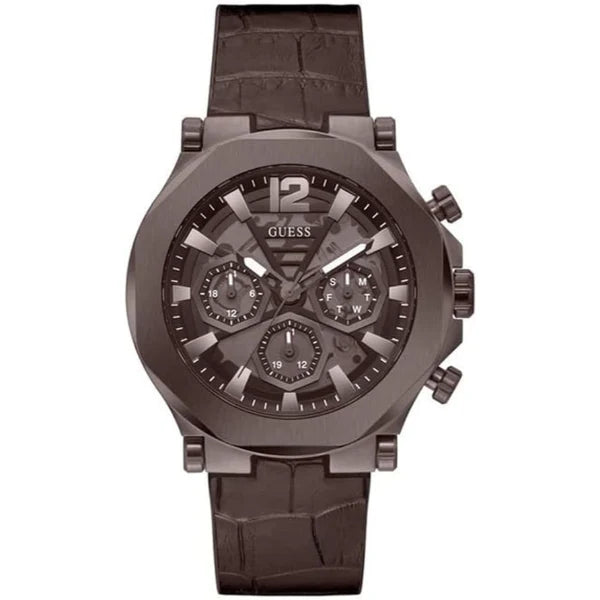 Guess EDGE Chocolate Brown Leather Strap Chocolate Brown Dial Chronograph Quartz Watch for Gents - GW0492G2