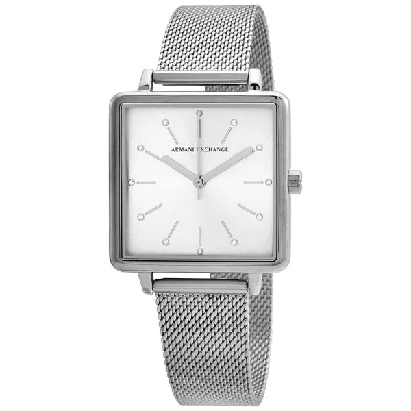 Armani Exchange Silver Mesh Bracelet White Dial Quartz Watch for Ladies - AX5800