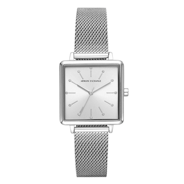 Armani Exchange Silver Mesh Bracelet White Dial Quartz Watch for Ladies - AX5800
