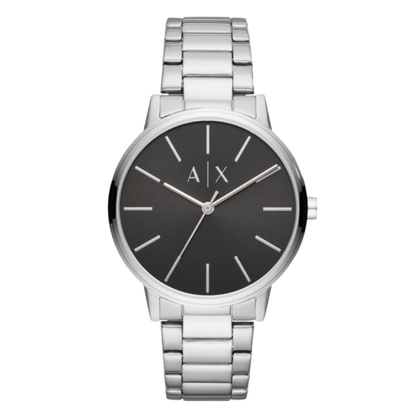 Armani Exchange Cayde Silver Stainless Steel Black Dial Quartz Watch for Gents - AX2700