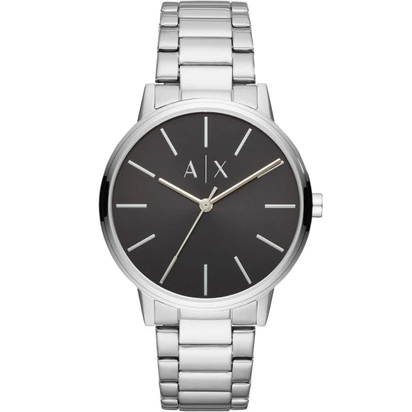 Armani Exchange Cayde Silver Stainless Steel Black Dial Quartz Watch for Gents - AX2700