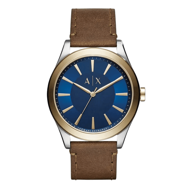 Armani Exchange Nico Brown Leather Strap Blue Dial Quartz Watch for Gents - AX2334