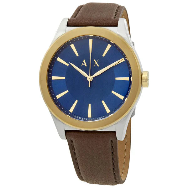 Armani Exchange Nico Brown Leather Strap Blue Dial Quartz Watch for Gents - AX2334