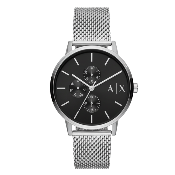 Armani Exchange Cayde Silver Mesh Bracelet Black Dial Quartz Watch for Gents - AX2714