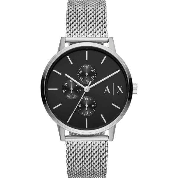 Armani Exchange Cayde Silver Mesh Bracelet Black Dial Quartz Watch for Gents - AX2714