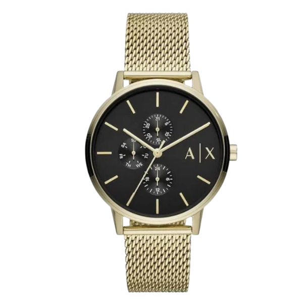 Armani Exchange Cayde Gold Mesh Bracelet Black Dial Quartz Watch for Gents - AX2715