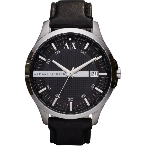 Armani Exchange Black Leather Strap Black Dial Quartz Watch for Gents - AX2101
