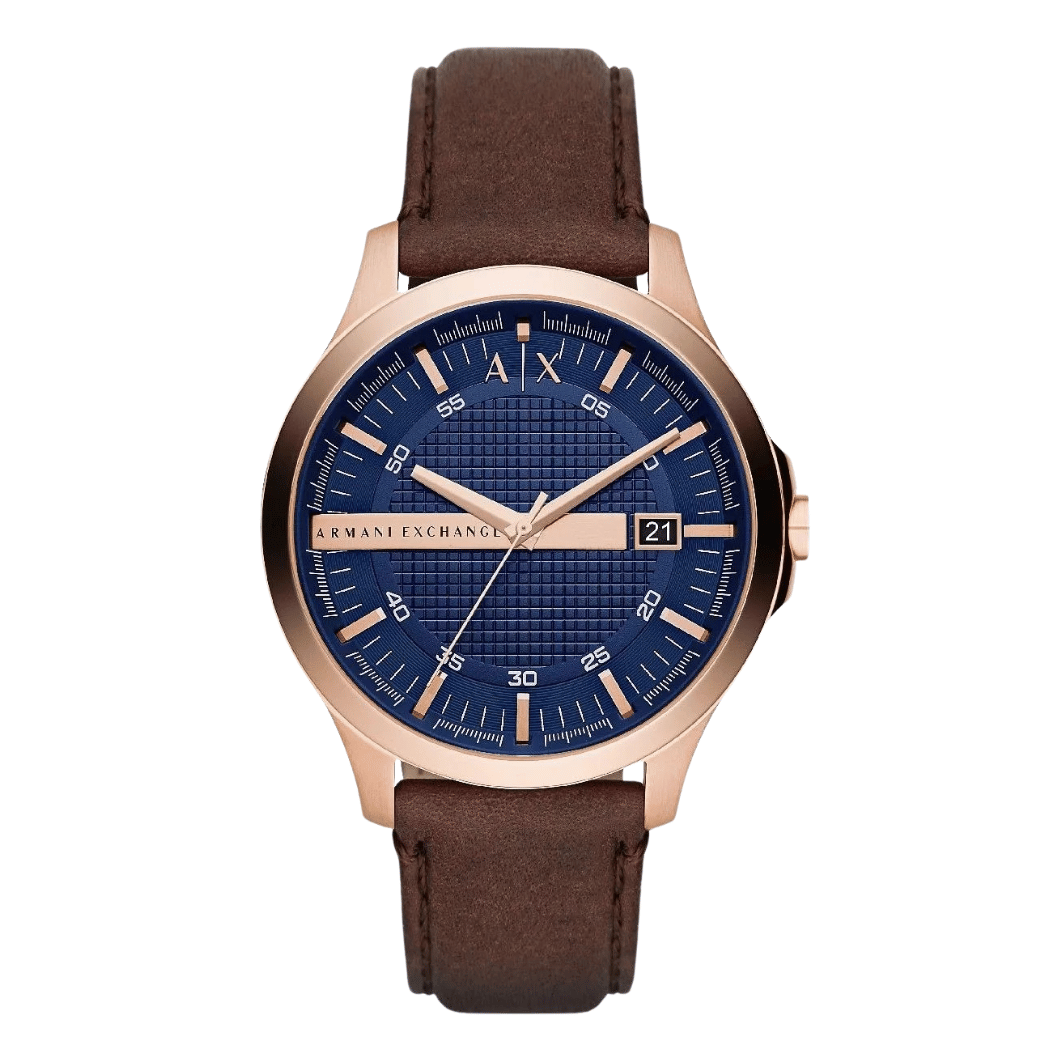 Buy Armani Exchange Brown Leather Strap Blue Dial Quartz Watch for ...