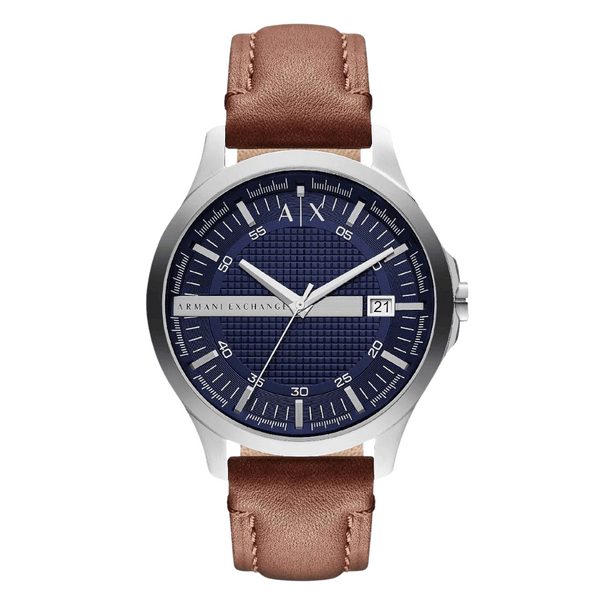 Armani Exchange Brown Leather Strap Blue Dial Quartz Watch for Gents - AX2133