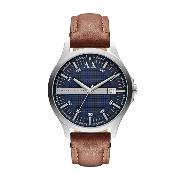 Armani Exchange Brown Leather Strap Blue Dial Quartz Watch for Gents - AX2133