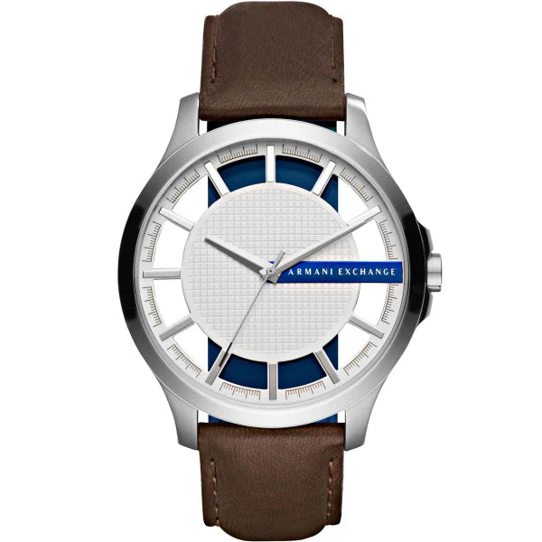 Armani Exchange Black Leather Strap Silver Dial Quartz Watch for Gents - AX2187