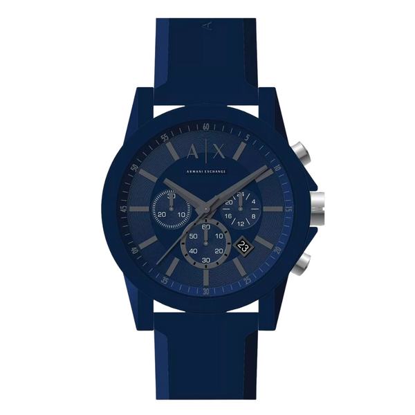 Armani Exchange Blue Silicone Strap Blue Dial Chronograph Quartz Watch for Gents - AX7128