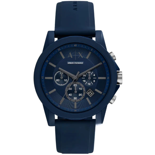 Armani Exchange Blue Silicone Strap Blue Dial Chronograph Quartz Watch for Gents - AX7128
