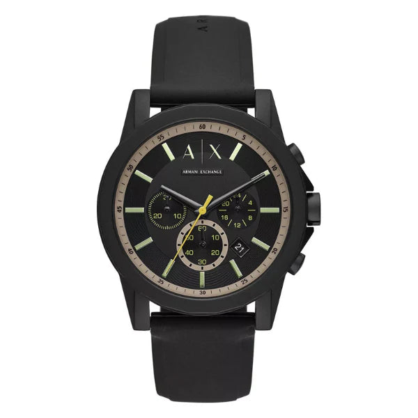 Armani Exchange Outerbanks Black Silicone Strap Black Dial Chronograph Quartz Watch for Gents - AX1343