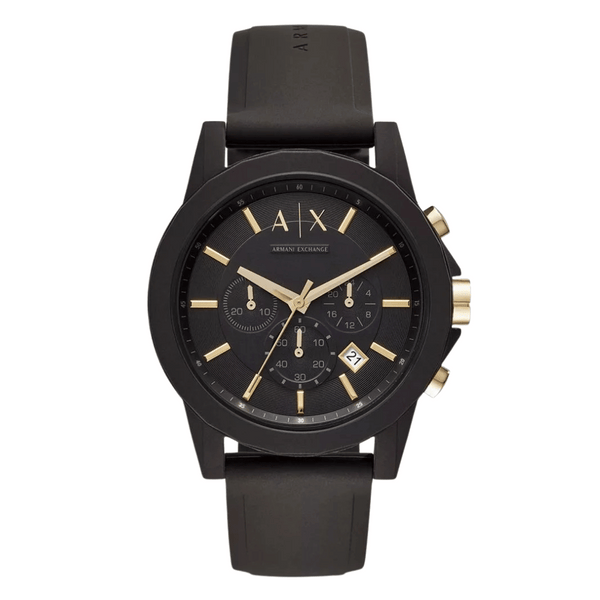 Armani Exchange Black Silicone Strap Black Dial Chronograph Quartz Watch for Gents - AX7105