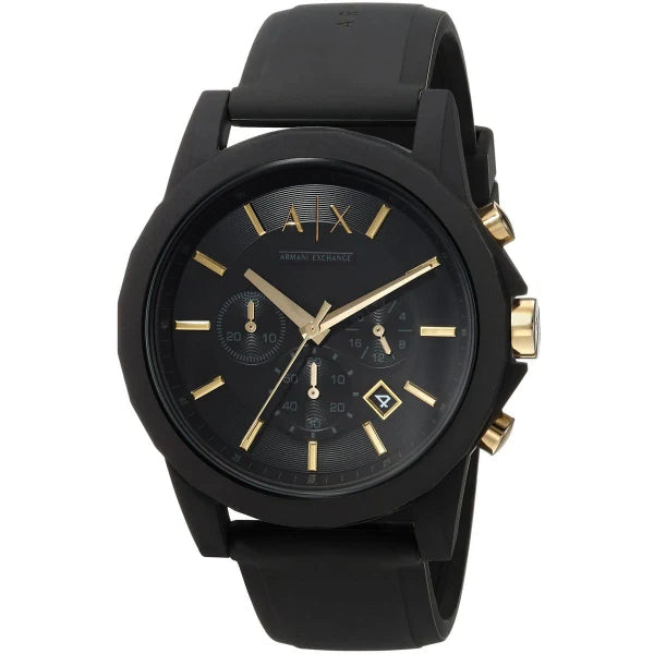Armani Exchange Black Silicone Strap Black Dial Chronograph Quartz Watch for Gents - AX7105
