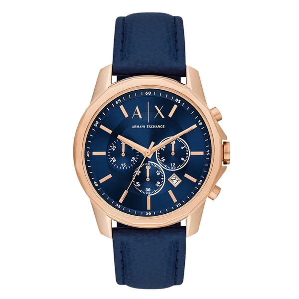 Armani Exchange Blue Leather Strap Blue Dial Chronograph Quartz Watch for Gents - AX1723