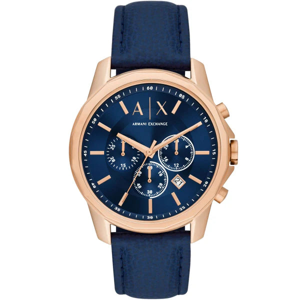 Armani Exchange Blue Leather Strap Blue Dial Chronograph Quartz Watch for Gents - AX1723