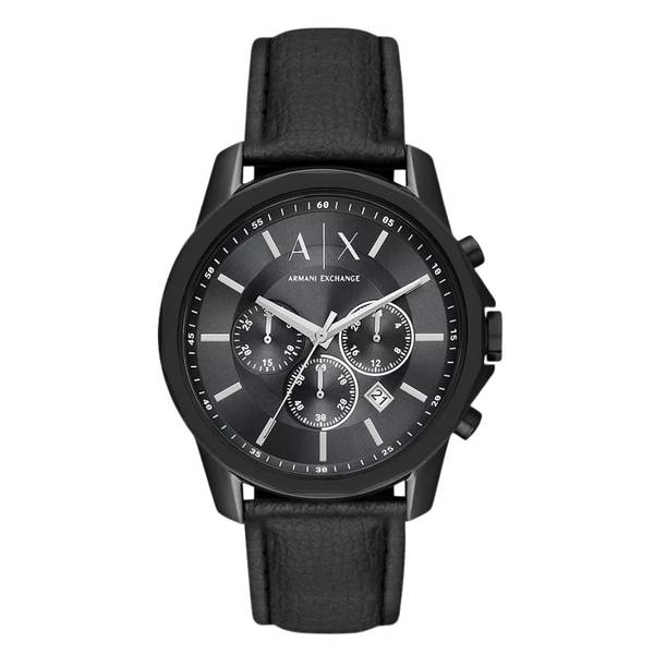 Armani Exchange Black Leather Strap Black Dial Chronograph Quartz Watch for Gents - AX1724