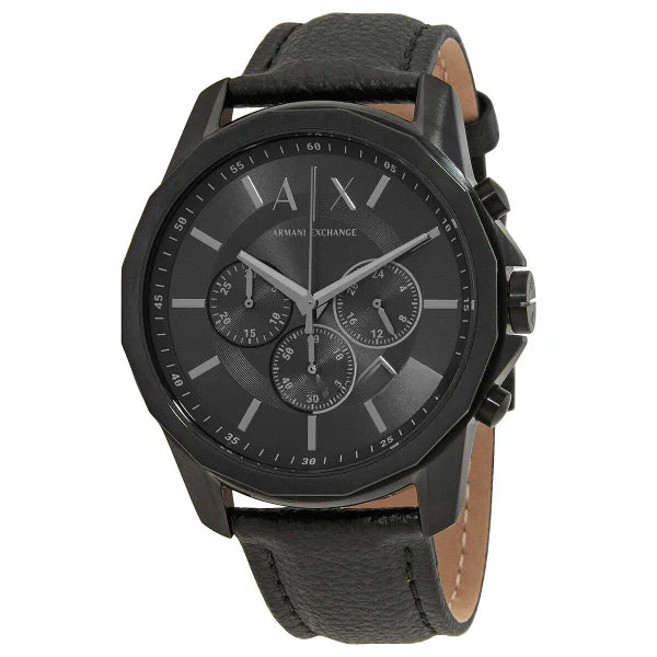Armani Exchange Black Leather Strap Black Dial Chronograph Quartz Watch for Gents - AX1724