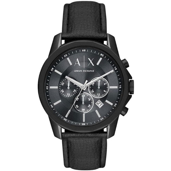 Armani Exchange Black Leather Strap Black Dial Chronograph Quartz Watch for Gents - AX1724