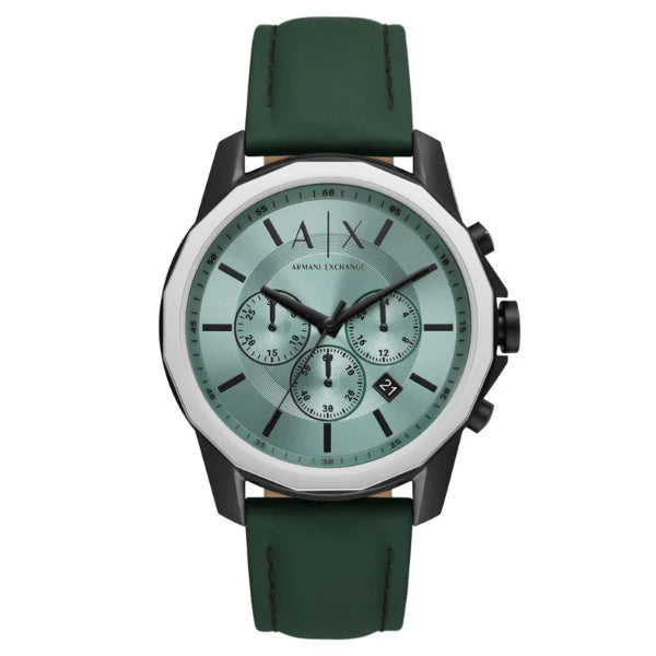 Armani Exchange Green Leather Strap Green Dial Chronograph Quartz Watch for Gents - AX1725