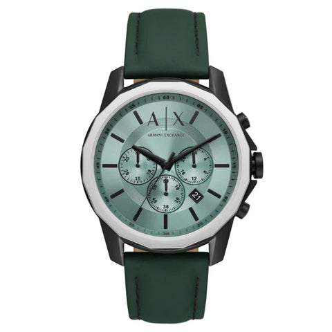 Armani Exchange Green Leather Strap Green Dial Chronograph Quartz Watch for Gents AX1725