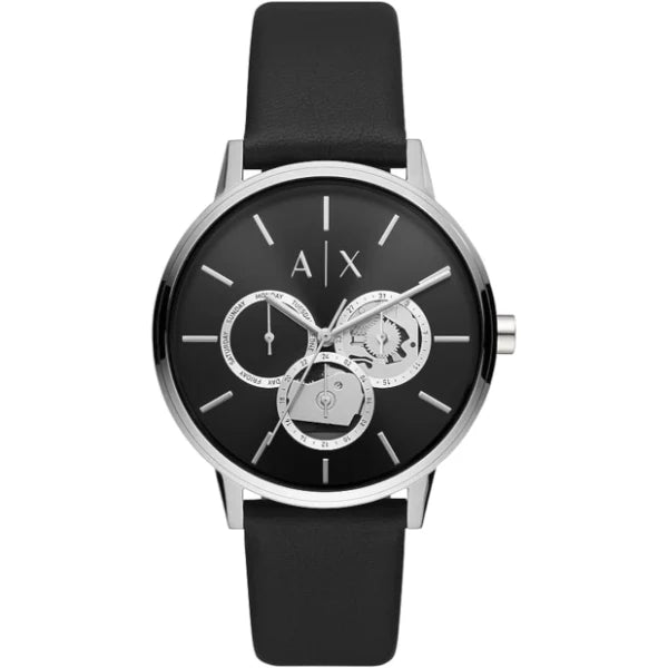 Armani Exchange Black Leather Strap Black Dial Quartz Watch for Gents - AX2745