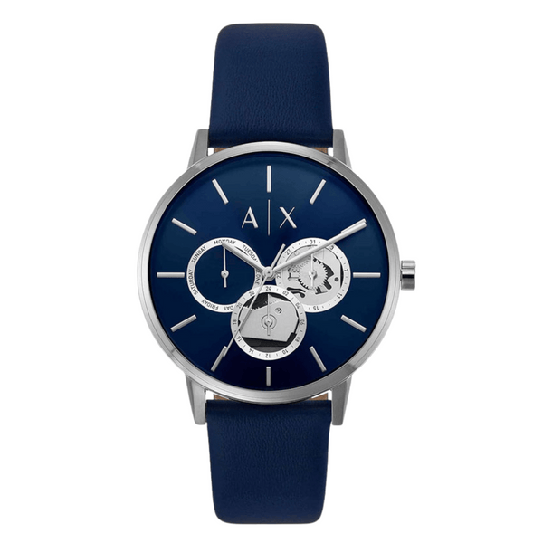 Armani Exchange Blue Leather Strap Blue Dial Quartz Watch for Gents - AX2746