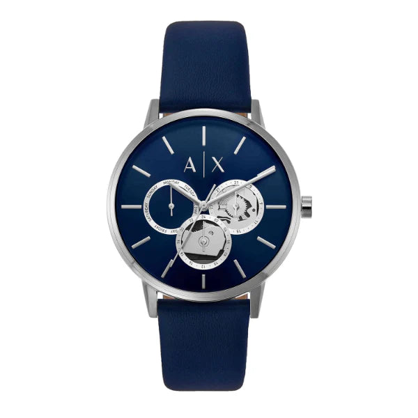 Armani Exchange Blue Leather Strap Blue Dial Quartz Watch for Gents - AX2746