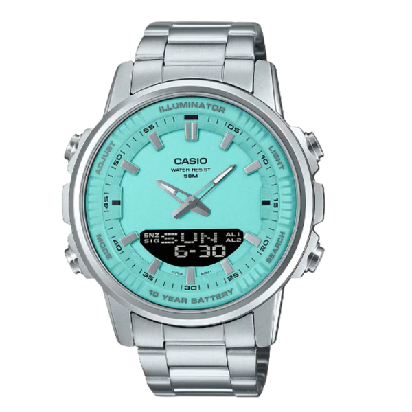 Casio Silver Stainless Steel Tiffany Blue Dial Quartz Watch for Gents - AMW-880D-2A2VDF