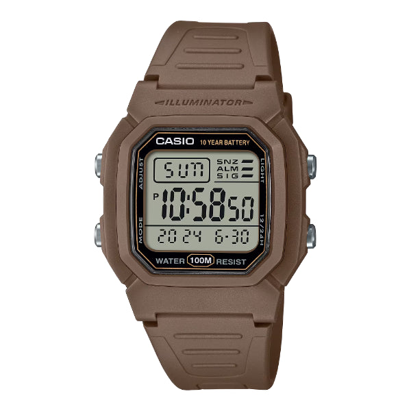 Casio Illuminator Brown Resin Strap Grey Dial Quartz Watch for Gents - W-800H-5AVDF